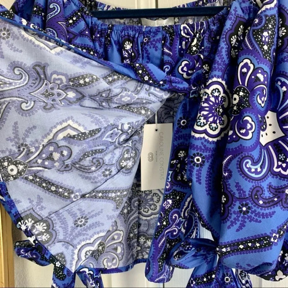 NWT Caroline Constas Nella Paisley Floral Off the Shoulder Puff Sleeve Top Blue - Picture 6 of 10